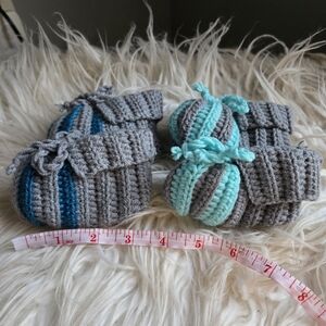 Handmade Gray and Blue Baby Booties Set